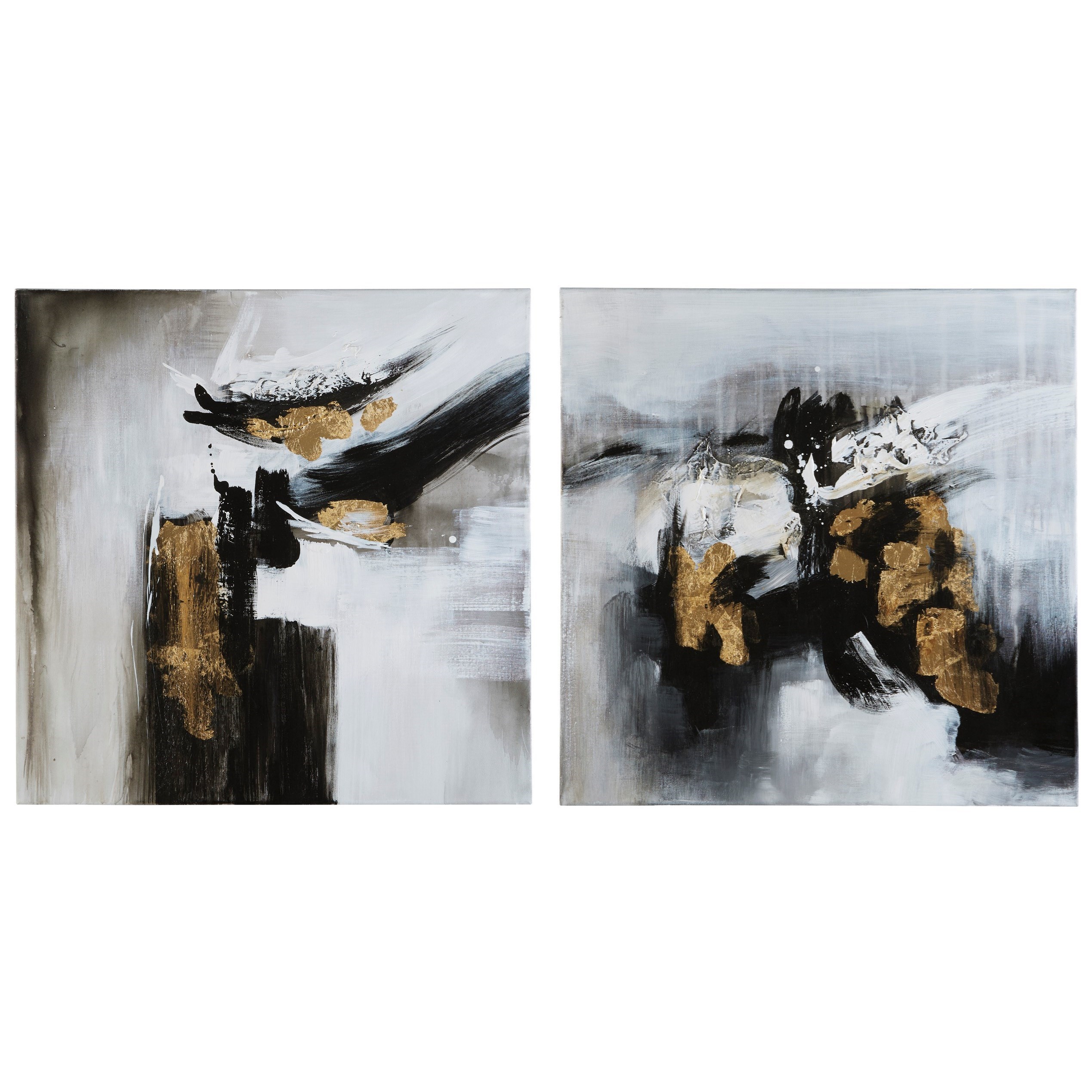 Signature Wall Art Jerrin Black/White/Gold Finish Wall Art Set | Walker